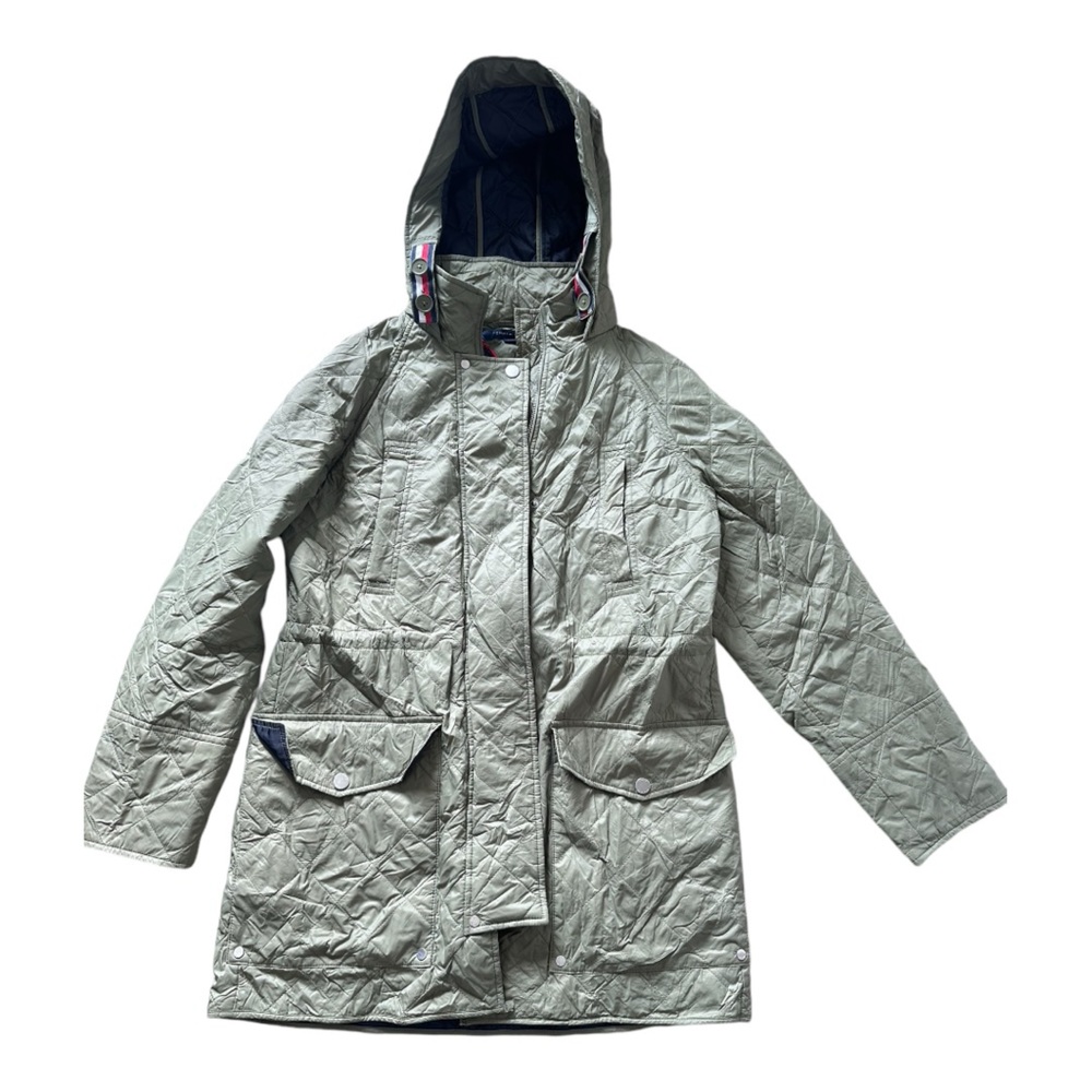 Tommy Hilfiger Women's Quilted Jacket Contrast Snaps Button Down Jacket Hooded